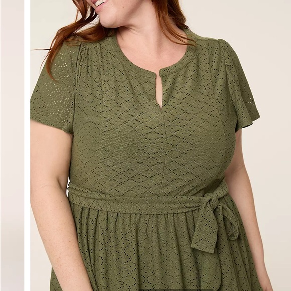 NWT Lane Bryant Knit Eyelet Split-Neck Dress Olive Green Size 14 16 - Picture 3 of 9